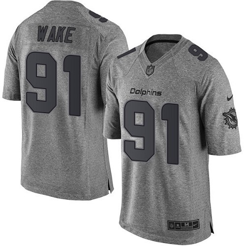 Men's Elite Cameron Wake Nike Jersey Gray - #91 Gridiron NFL Miami Dolphins